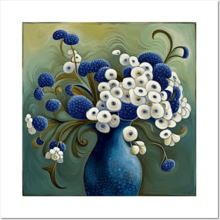 Cute Abstract Flowers in a Blue Vase Still Life Painting Posters and Art